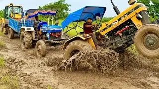 Fully Loaded Powertrac Tractor Stuck in Mud | Pulling by ALT Tractor and JCB 3dx | Tractor Video