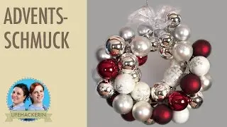 Weihnachtskranz aus Draht-Kleiderb&uuml;gel und Christbaumkugeln | T&uuml;rkranz | Adventsdeko