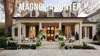 Зимний образ в стиле французской деревни от Magnolia: многослойное постельное белье, сосновая зел...