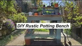 Rustic potting bench with recycled wood