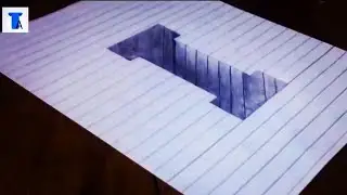 How to Draw 3D hole letter 'I' on a line paper | English 3D alphabet drawing #9