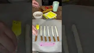 Easy Easter Treat Idea! Chocolate Covered Pretzel Peeps! #shorts