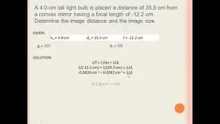 CONVEX MIRRORS SAMPLE PROBLEM