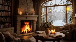 Relaxing Winter Jazz ❄️ Fireplace Reading Room with Calm Jazz Instrumental