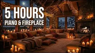 5 Hours of Relaxing Piano Music & Cozy Fireplace Ambiance  Snowy Winter Cabin