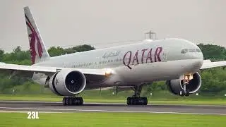 Superb Landing Qatar Airways QR21 A7-BAS Boeing 777-3DZ ER Arriving In Manchester From Doha