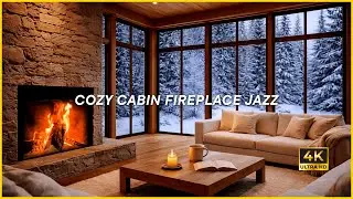 WINTER CABIN FIREPLACE JAZZ (4K) | Cozy Fireplace Ambience for Focus, Relax & Deep Sleep