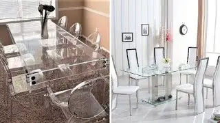 Elegance in Transparency:Crystal Clear Dining Set/Modern Marvel:Crystal Dining Table Chairs Ensemble