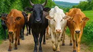 Oxen Crossing a River in the Field &ndash; Mooing and Calling Friends to Return 🐄🐮