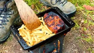 Cast Iron Pork Steak And Chips In The Forest