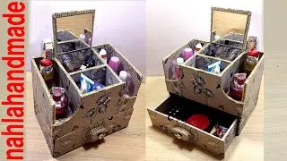 فكره جنان لعمل منظم مكياج من الكرتون - How to make a makeup organizer