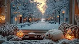 ❄️Quiet Piano by the Window | 3 Hours Soft Piano Snowfall & White Cat | Relax Sleep Focus Meditation