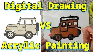 JEEP CAR &bull; Digital Drawing vs Acrylic Painting &bull; Stylus Pen vs Paint Brush