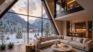 Relaxing Jazz in Luxury Living Room ❄ Warm Winter Air & Mountain Scenery for Chill Out