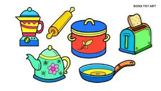 kitchen tools kids drawing step by step tutorial | boss toy art