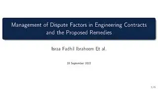 Title - Management of Dispute Factors in Engineering Contracts and the Proposed Remedies