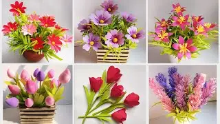 6 beautiful paper flower ||flower bouquet handmade gift/easy flower making/how to make paper flower 