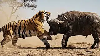 King of field grass buffalo have attack by tiger 