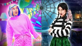 星期三VS依妮的極端房間大改造 || 黑色vs粉紅色挑戰！123 GO! 的必學訣竅