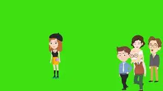 five cartoon characters walking and smiling with green screen | copyright free