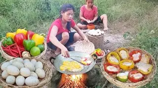 Cooking Big Chili with Eggs spicy recipe & Yummy delicious for lunch + more cooking videos