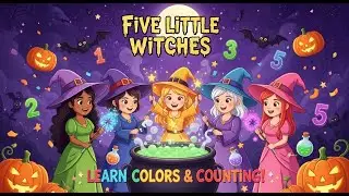 Five Little Witches Brewing Potions 🧙&zwj;♀️✨ | Learn Colors & Counting | Halloween Songs for Kids