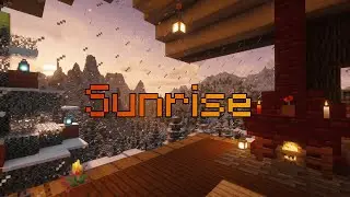 Sunrise in snowy mountains | Relaxing Minecraft ambience (fireplace and wind)