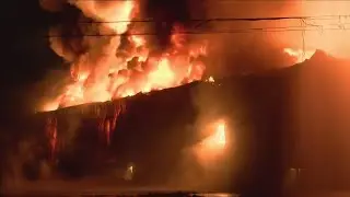 Massive flames at cotton warehouse fire