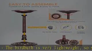 VIVOHOME Polyresin Antique Outdoor Bronze Garden Bird Bath and Solar Powered Round Pond Fountain Co