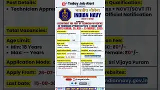 Indian Navy Technician Apprentice Recruitment 2025 | 50 Posts | Apply 26 Jul &ndash; 15 Aug #shorts #job
