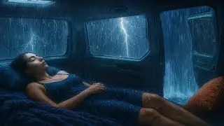 Stress Relief to Sleep Instantly with Heavy Rain & Thunder on Cozy Car at Night