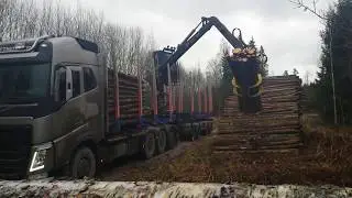 Volvo FH 540 (2015) with LOGLIFT 96S - timber truck loading time-lapse in Estonia