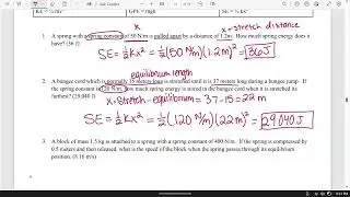 Conservation of Energy Problems with Spring Energy
