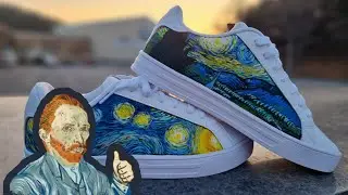 Painting Vincent Van Gogh Starry Night on shoes with Angelus Acrylic paint