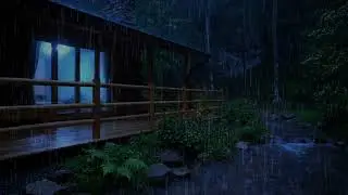You&rsquo;ll Fall Asleep Instantly 🌧️ Heavy Rain on a Dark Cabin Terrace by the Stream