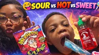 🍭😝 SOUR vs HOT vs SWEET Candy Challenge | Warheads Cubes, Sour Sriracha & Rock Candy Taste Test