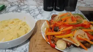 HAKE FISH FRY WITH ONION RED AND GREEN PEPPER WITH HOT PEPPER EGG AND POTATO 🥔