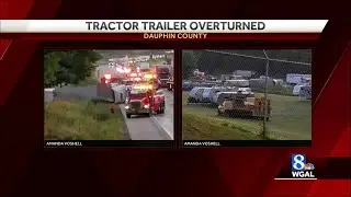 Tractor-trailer overturns along I-81 north