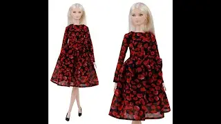 Poppy printed dress for Barbie fashion doll 1/6 size /Платье с маками наряд для куклы Барби 29 см