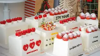 딸기케이크에 레터링, 하트 초콜릿 그리고 생화를 곁들인... 토핑추추추가 커스텀케이크 Strawberry Lettering Flower cake