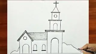 How to draw a church | Cute church drawing step by step tutorial