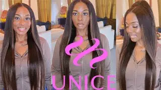 Beginner Friendly Chestnut Brown Ombre Yaki Straight&nbsp;7x5 Pre Cut HD Lace Front Wig ft Unice Hair 