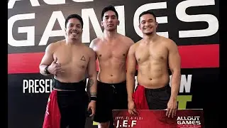 All Out Games 2023 - Team J.E.F. (Jeff, Floi, EJ) doing Event 1 of Sweat Out Teams (Male)