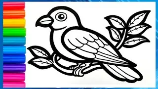 Cute Bird Drawing Painting Colouring for kids, Toddlers || Easy Beautiful step by step Drawing...
