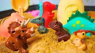Soft Squishy Dinosaurs Stuck in Sand | Stegosaurus, Triceratops & More