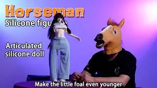 Horseman and articulated silicone doll young horse