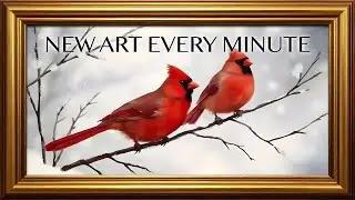 Peaceful Changing Moving Snow Art | Birds Squirrels Nature Winter Snowing Sounds TV Frame Slideshow