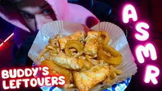 ASMR Eating Leftover Cheese Bread, Onion Rings, & Fries (Crunching, Chewing, Whispering)