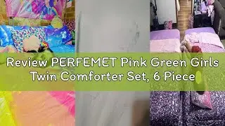 Review PERFEMET Pink Green Girls Twin Comforter Set, 6 Pieces Colorful Rainbow Kids Bedding Sets, Ti