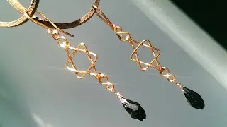 David star earring with drop crystal - Simple copper wire jewelry 352